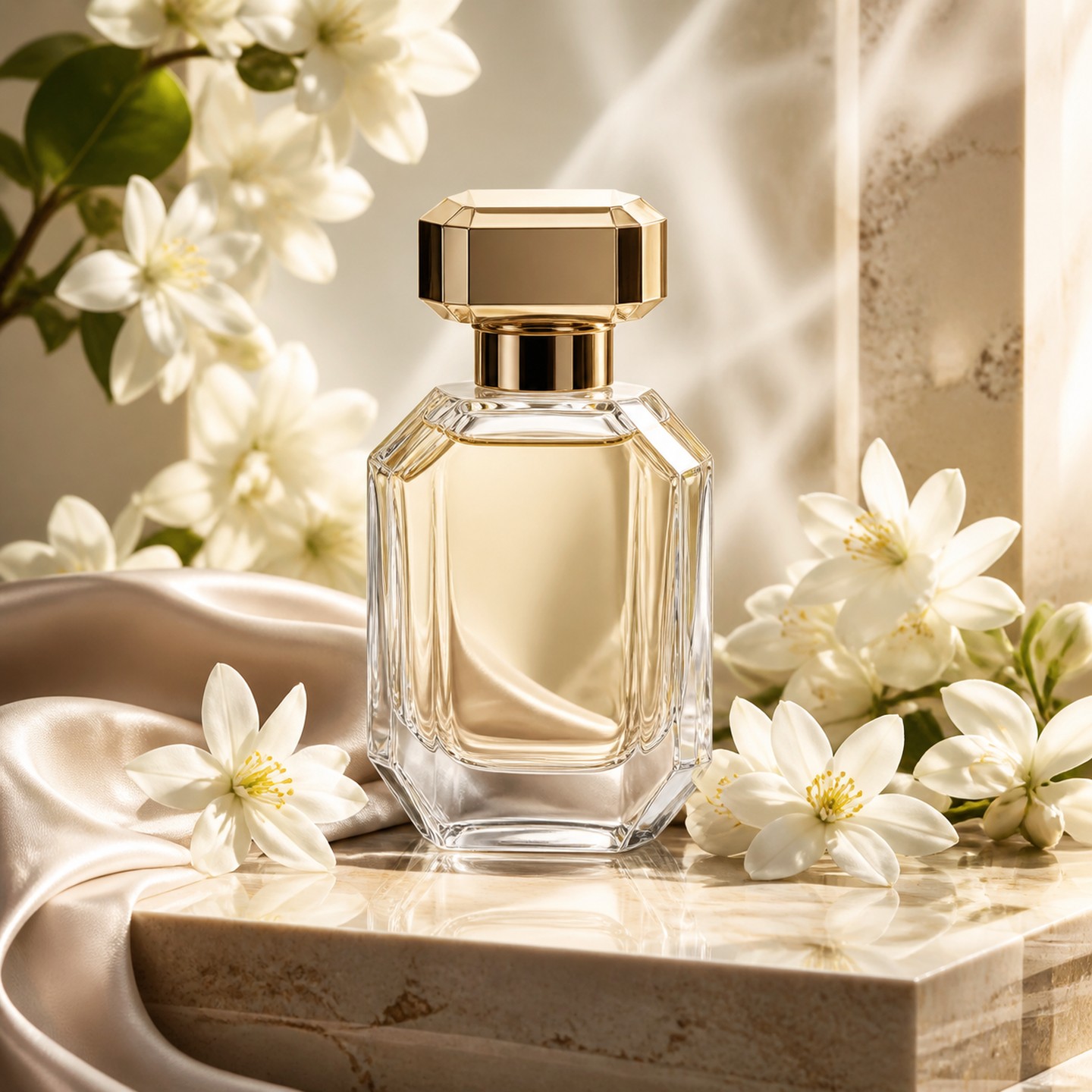 Jasmine fragrance on warm marble